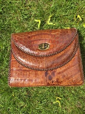 Vintage 60s Alligator Leather Hand Bag Clutch Purse
